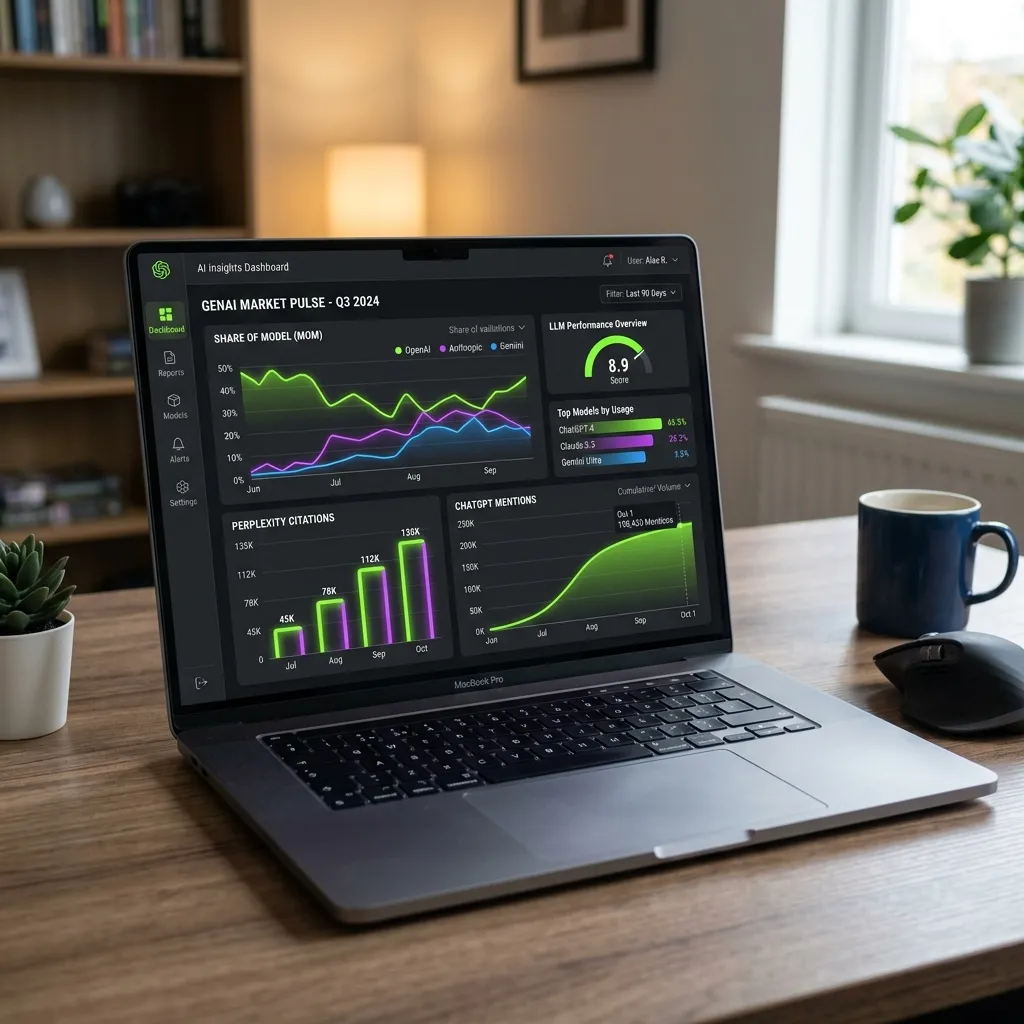 Tracking the Unseen diagram showing the four measurement methods service businesses use to monitor their answer engine optimization visibility across ChatGPT, Perplexity, Google AI Overviews, and brand mention monitoring tools
