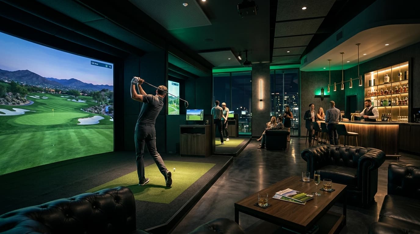 High-End Commercial Indoor Golf Simulator Lounge and Bay Automation