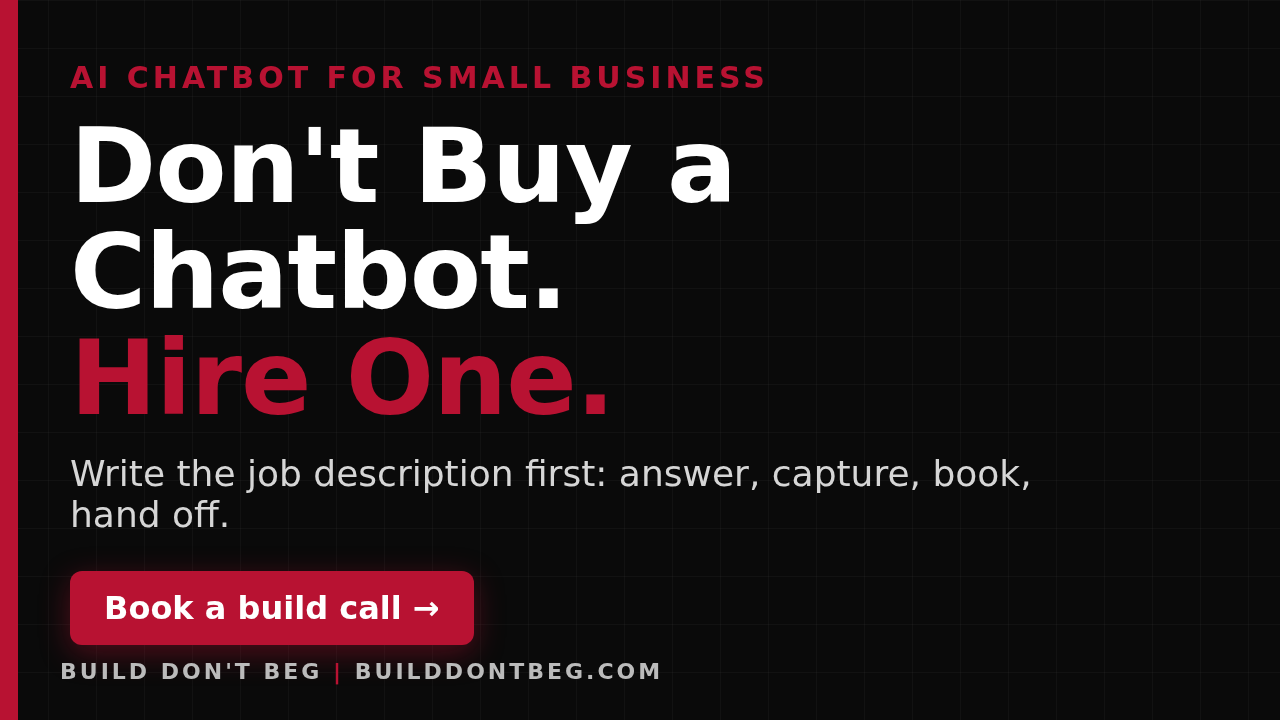 Cover for an AI chatbot for small business with four jobs: answer questions, capture the lead, book the appointment, and hand off to a person.