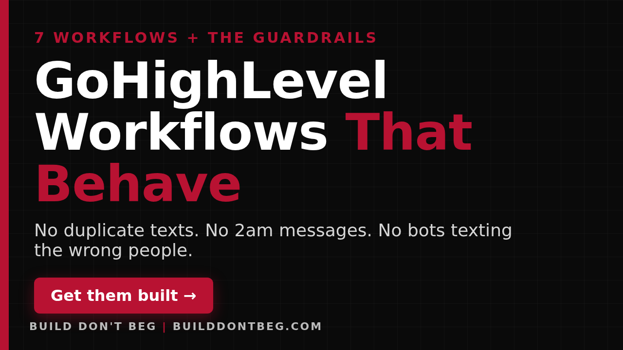 Cover for seven GoHighLevel workflows a small business can run this month: missed-call text back, speed to lead, reminders, no-show recovery, review requests, and reactivation.